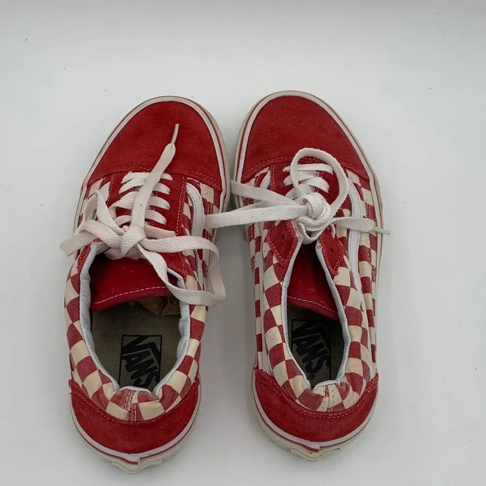Vans Red and White Checkered Low-Top Sneakers mens size 6